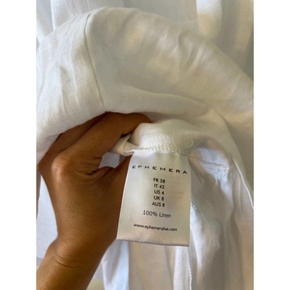 Ephemera Linen Garland Ruffle Neck Casual Mini Dress Women's White Size: 38 NWT - Picture 9 of 10